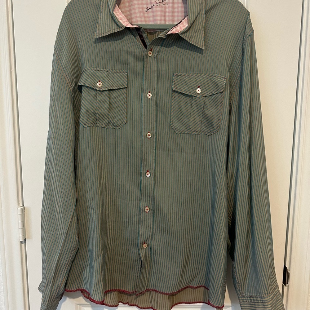 Arnold Zimberg Long Sleeve Cotton Silk Blend Men’s Stripped Button Down Shirt